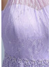 Beaded Halter Neck Lilac Lace Chiffon Beautiful Evening Dress